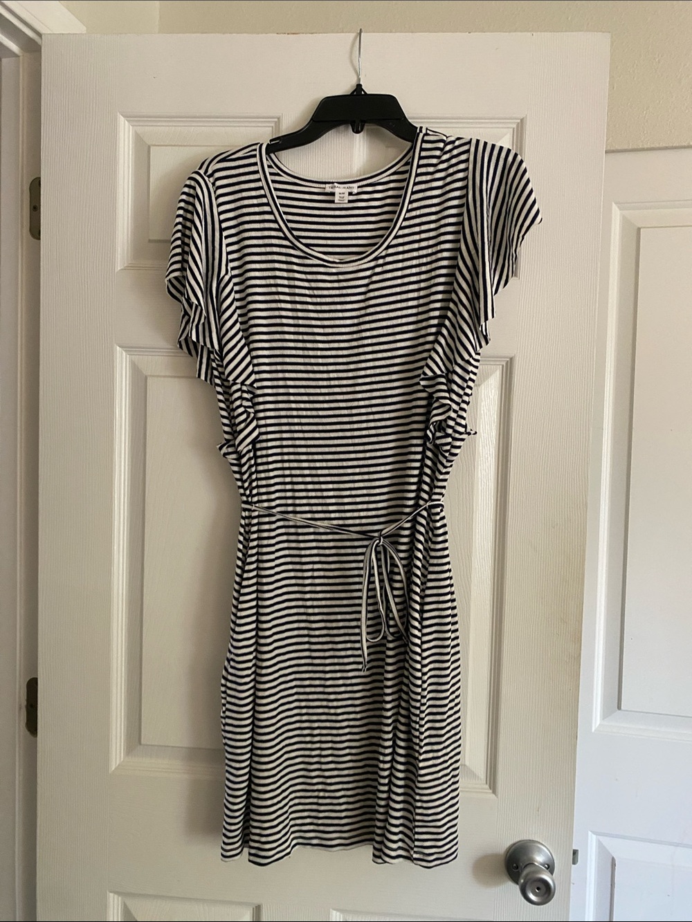 Tribal Black & White Striped Tie-Waist Mini Dress
